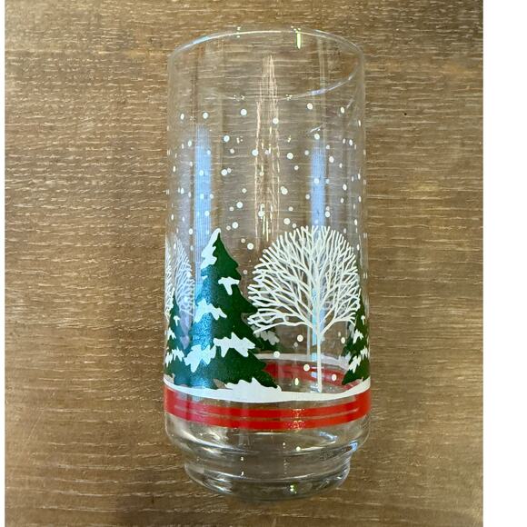 Vintage Set of 4 Libbey Snowy Pines Christmas Tumbler Drinking Glasses Libby - Picture 4 of 4